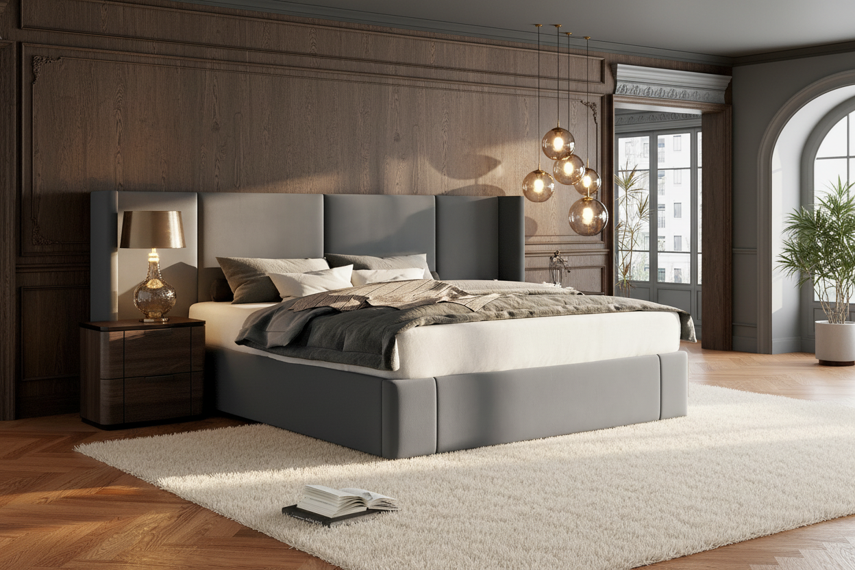 Grey Velvet Bed - Hero Shot