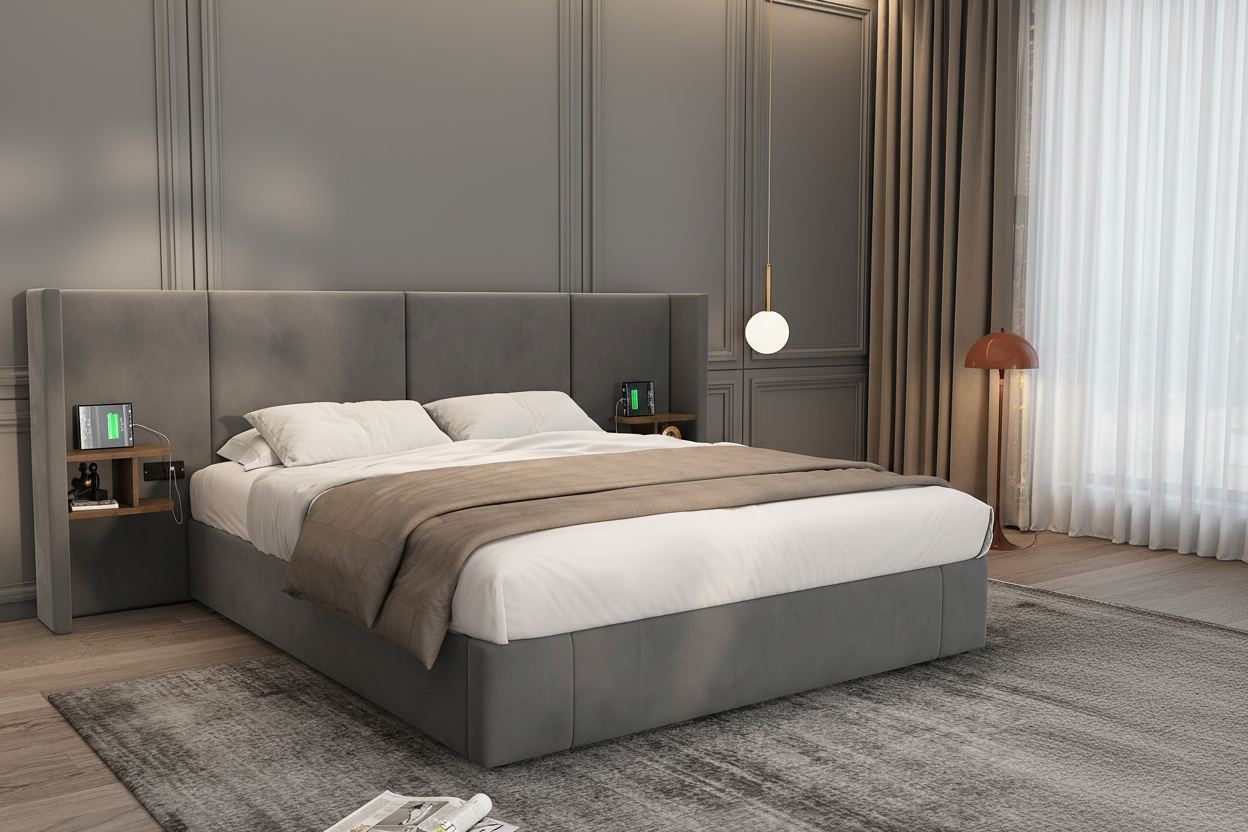 Grey Velvet Bed - Luxury Bedroom