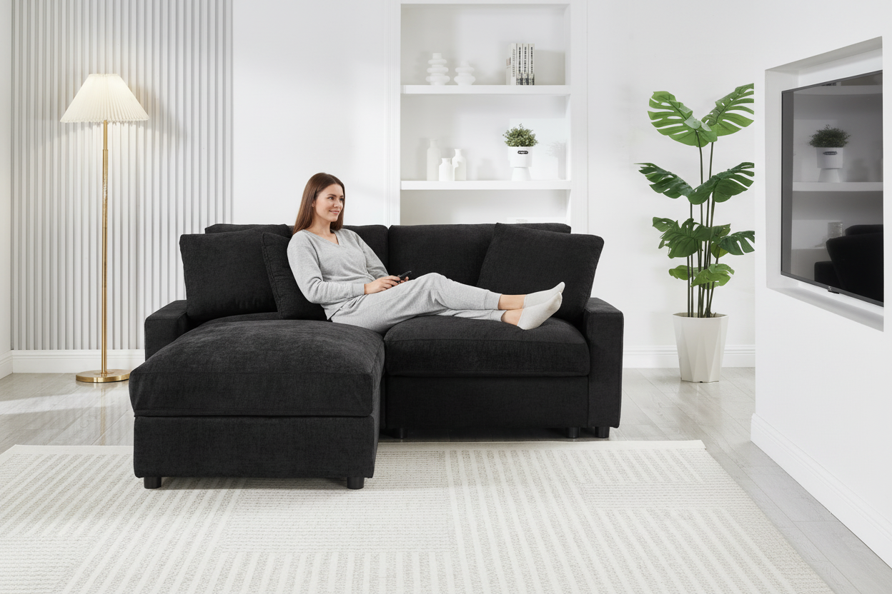 Person relaxing on sofa