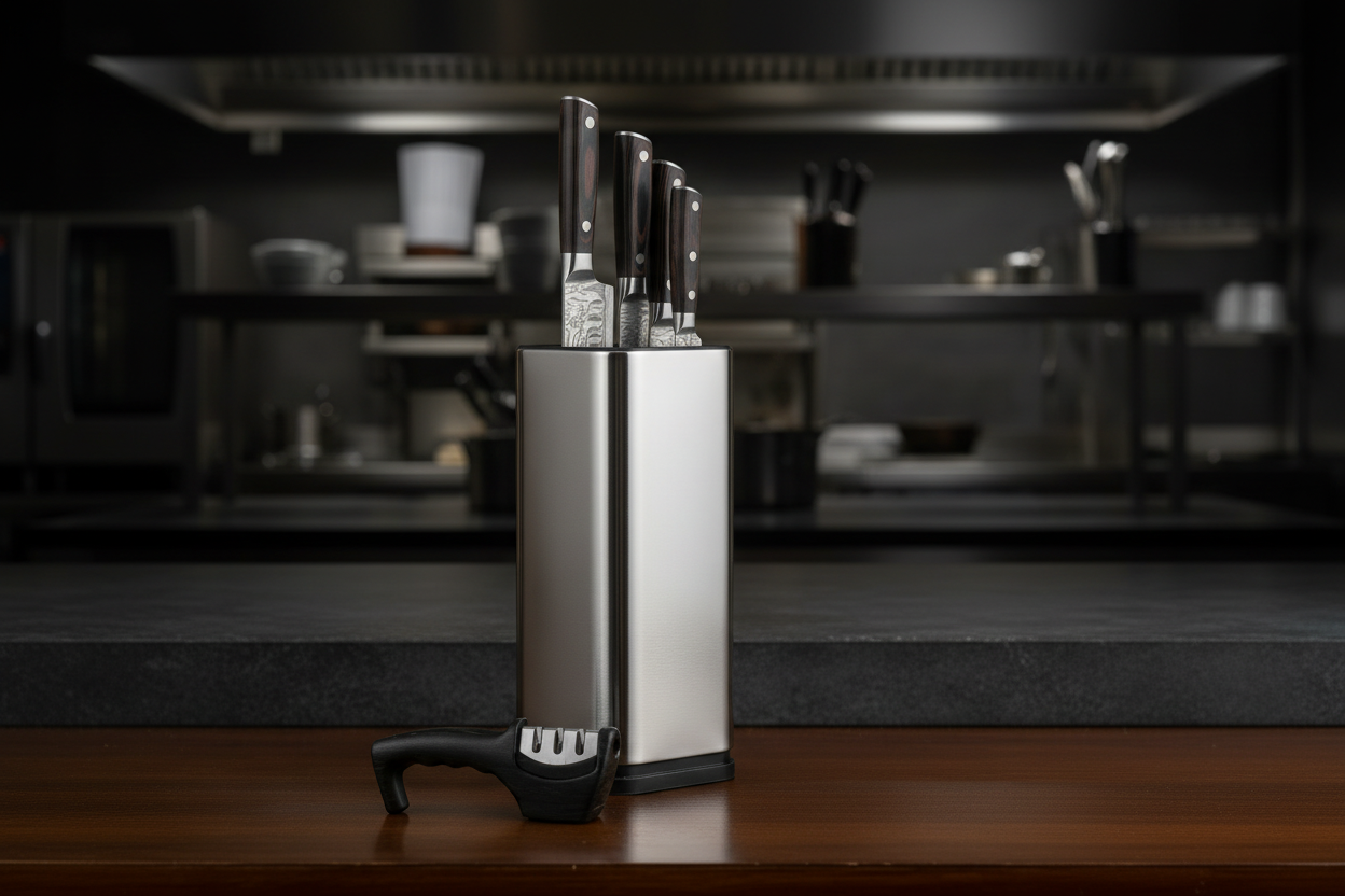 Silver knife block - dark professional background